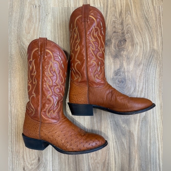 Vintage Tony Lama Smooth Ostrich Cowboy Boots 9 D  Pin Quill White Label EUC - Picture 4 of 7